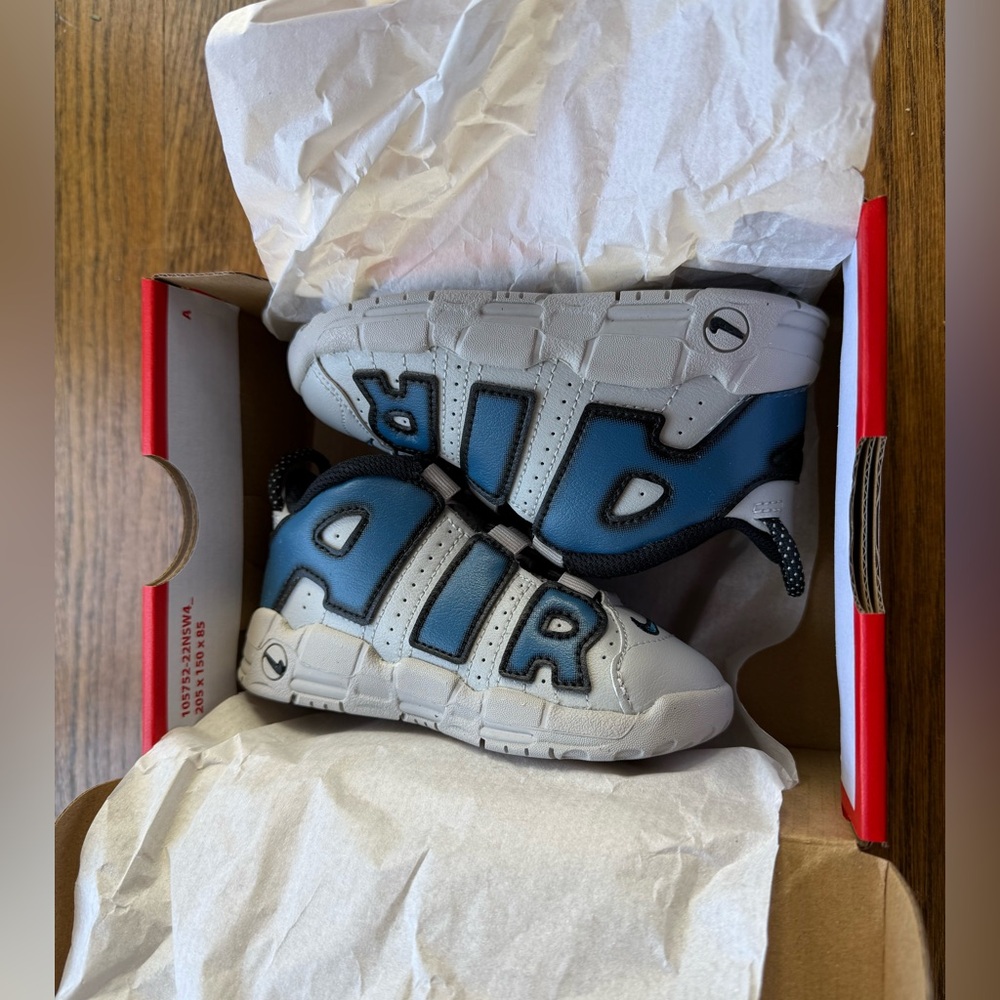Nike Air More Uptempo (Td) Cool Grey - midnight navy blue - white size 8C NWT